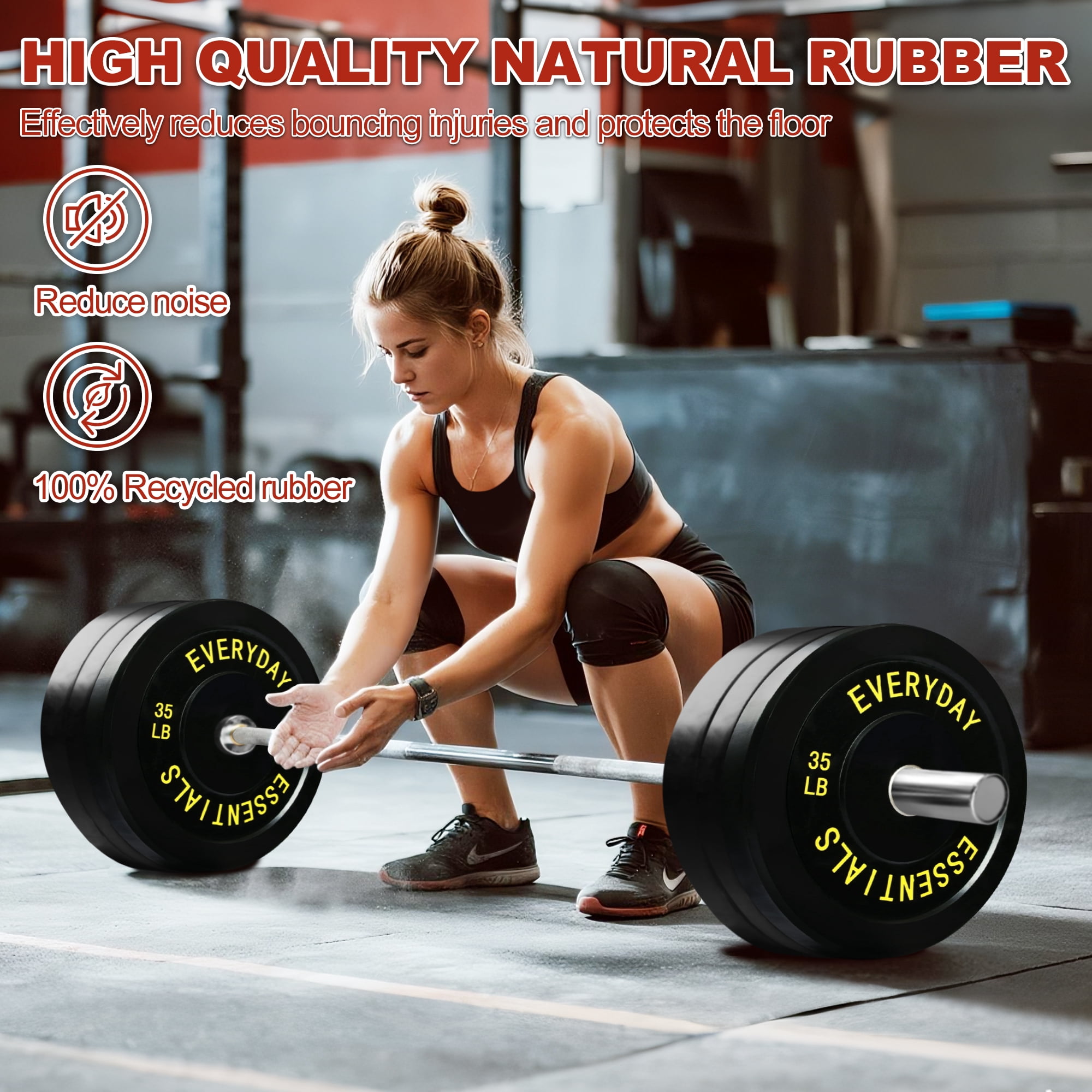 FlexWave 2-Inch Olympic Bumper Weight Plate Set，with Steel Hub, Black, Multiple Sizes，for Strength Training & Home Gym