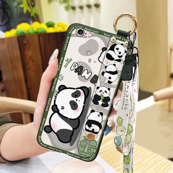 HBH-Phone Case For iphone 6/6S, Back Cover Dirt-resistant Phone Holder Waterproof Soft case Panda Kickstand Wristband Wrist Strap Ring Cartoon Durable Silicone Fashion Design Cute