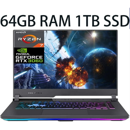 ASUS ROG Strix G15 G513 15 Gaming Laptop, AMD Ryzen 7 4800H 8-Core Processor, NVIDIA GeForce RTX 3060 6GB, 64GB DDR4 1TB PCIe SSD, 15.6" FHD (1920 x 1080) IPS 144Hz Display, WiFi, Windows 11