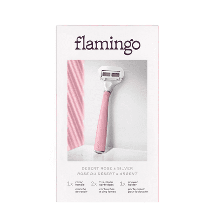 Flamingo Women's 5-Blade Razor Kit Includes 1 Razor, 2 Cartridges and Shower Holder, Desert Rose