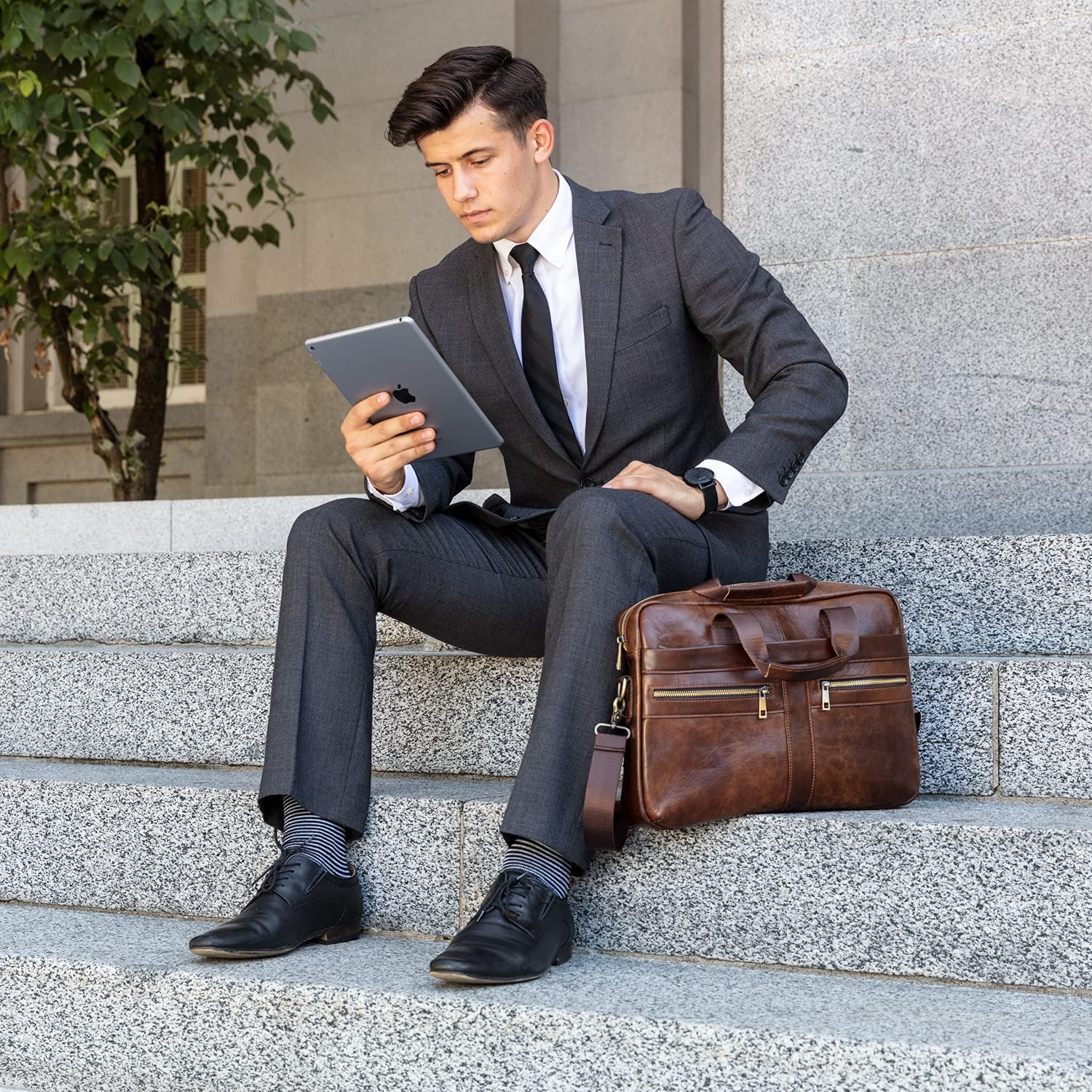 Bekayaa Genuine Leather Briefcase for Men with Padded Protection for 14 inch Laptop
