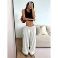 thumbnail image 2 of Women'S Drawstring Waist Straight Streetwear Wide Leg Sweatpants Casual Loose Baggy Long Summer Pants White XS, 2 of 7