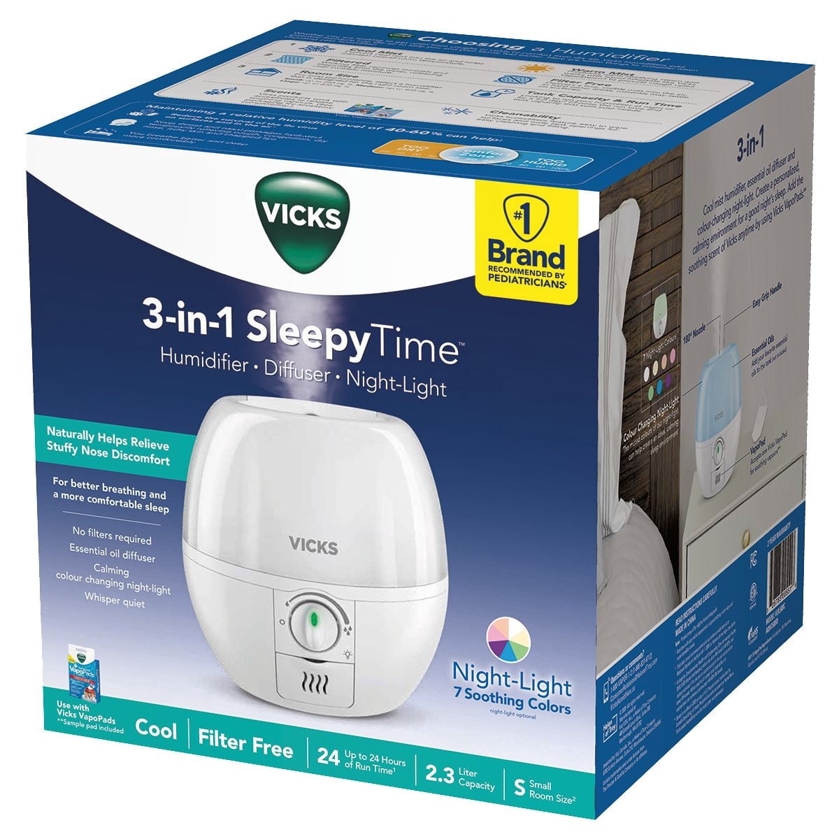 Humidificateur D'air HoMedics TotalComfort - Brume Froide Ultrasonique, Veilleuse 7 Couleurs, Silence Nuit - Avec Diffuseur D'huiles Essentielles