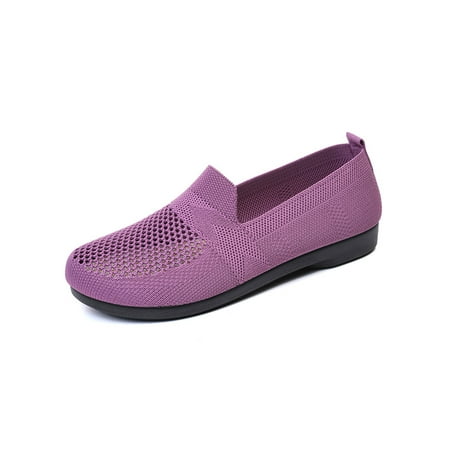 

Woobling Womens Boat Shoe Knitted Mesh Flats Moccasins Loafers Women Lightweight Slip On Fashion Taro Purple 7