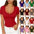 thumbnail image 7 of PFRNLF Womens V Neck T Shirts Summer Stretchy Fitted Short Sleeve Ribbed Knit Basic Tee Tops, 7 of 7