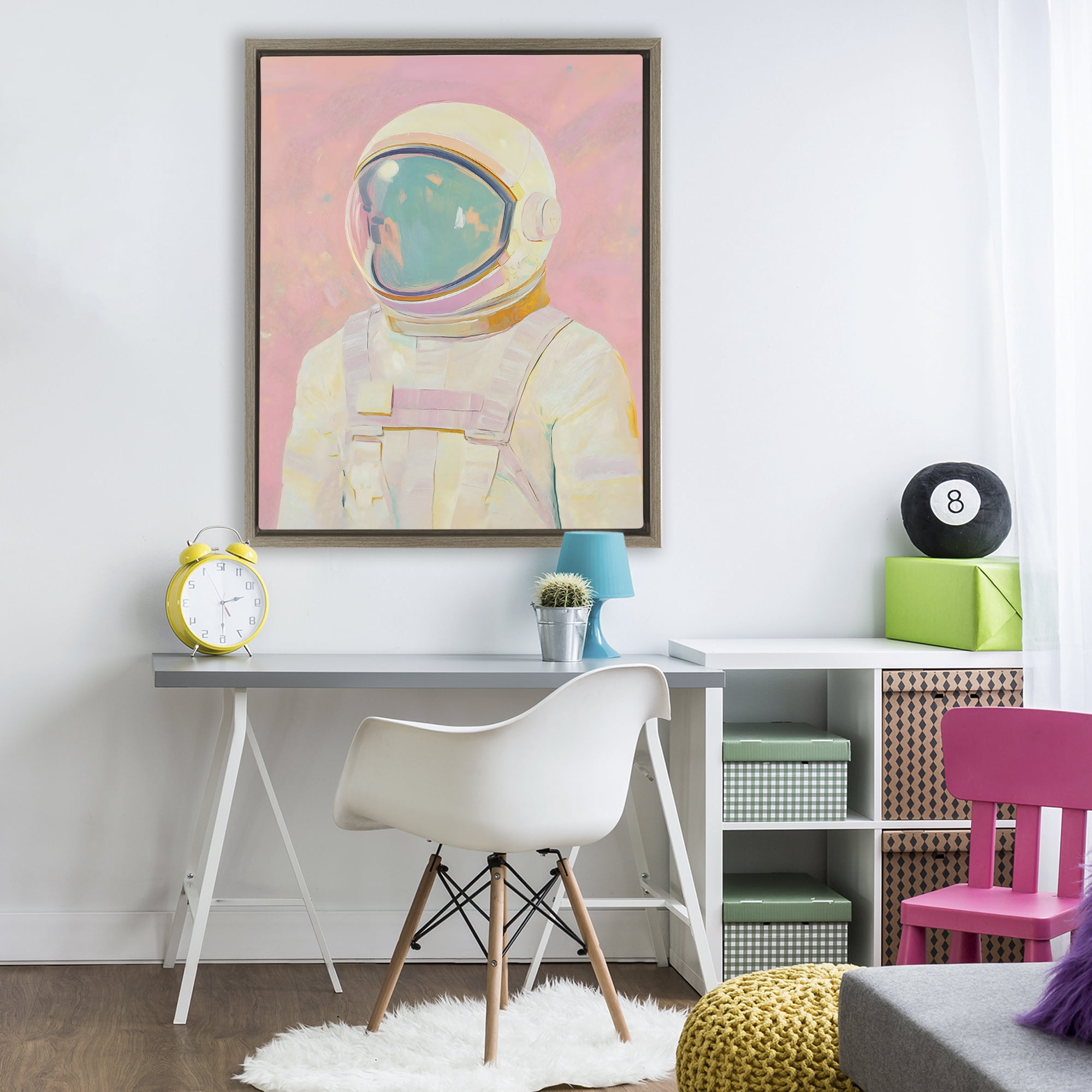 Stupell Industries Astronaut Portrait in Pink Dream Brown Framed Floater Canvas Wall Art, design by The Prints Vibe