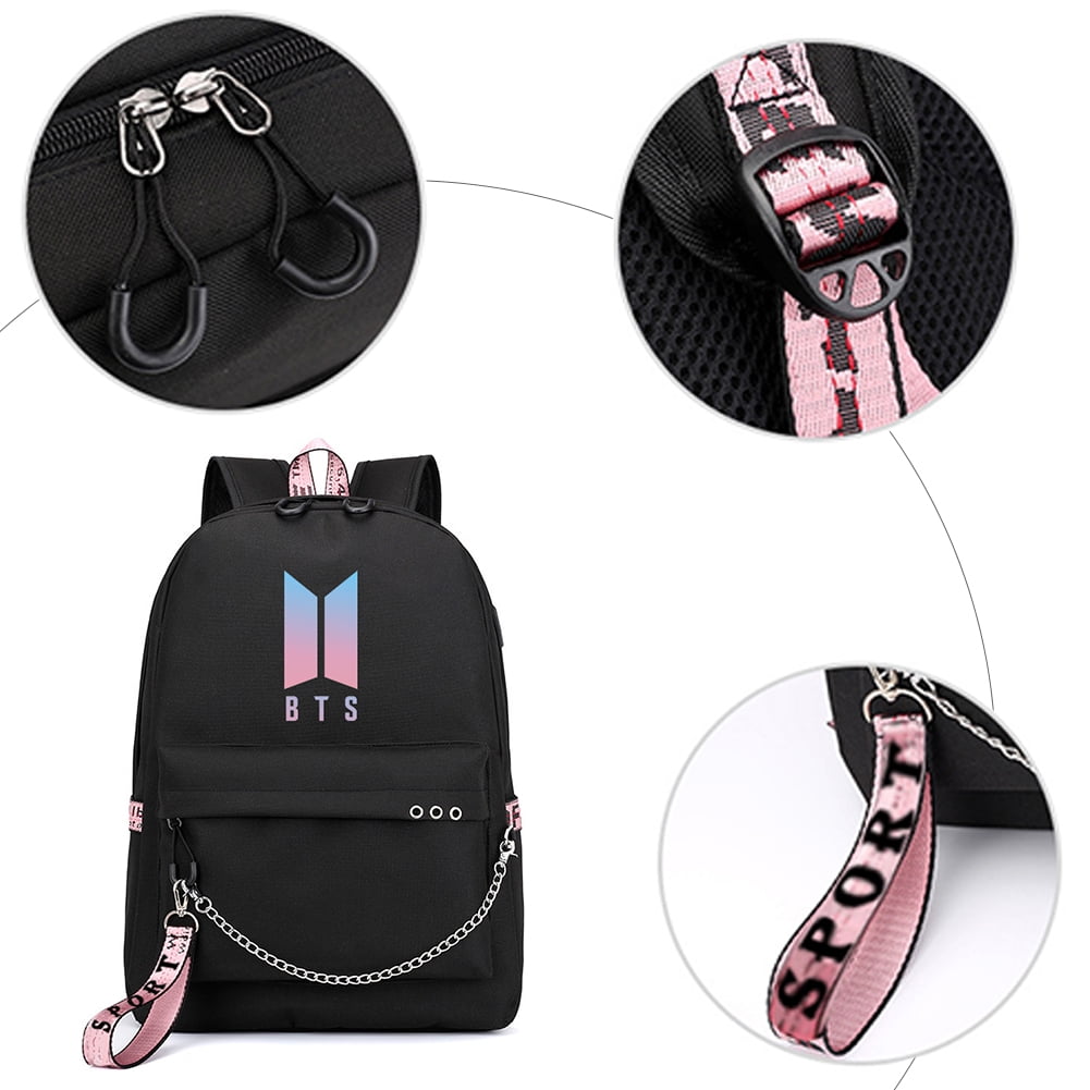 【Send Lomo Card】BTS Photo Backpack School Bag for Student USB Laptop Bag  JIMIN JUNGKOOK V SUGA J-HOPE RM JIN Tae Hyung