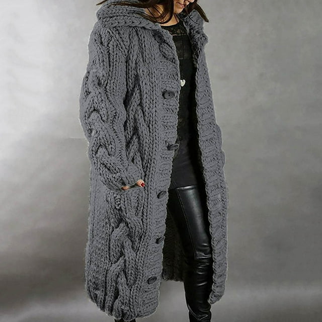 Long Cardigan Sweaters for Women Hood Cardigan Large Size Sweater Pocket Single Breasted Long Sleeves Coat Long Sweaters for Women Cardigans with Pockets