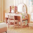 thumbnail image 2 of Gymax Kids Vanity Desk w/ Lights Open Bookshelf Storage Drawer Compartment & Shelves Pink, 2 of 9