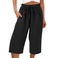 thumbnail image 7 of MLQIDK Black Linen Capri Pants for Women Trendy Summer Lounge Pant Knee Length Elastic Waist Plus Size Shorts Dressy Casual Linen Capris with Pockets Black 3XL, 7 of 7