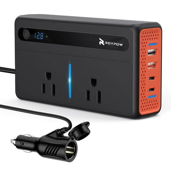 RoyPow 300W Car Power Inverter, DC 12V to 110V AC Power Inverter with Cigarette Lighter Port, Car Plug Adapter Outlet with 3.4A USB-A, QC3.0 24W, PD 3