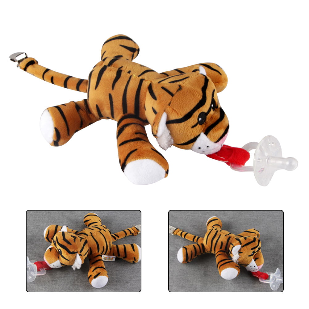 Stuffed Animal Kids Baby Infant Pacifier Holder Tiger Plush Soother NEW 