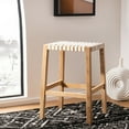thumbnail image 3 of SAFAVIEH Capri Leather Woven Counter Stool with Footrest, Natural Teak/White Leather, 3 of 11