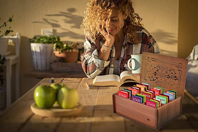 Stash Tea Bags Sampler Assortment Box - 80 COUNT - Perfect Variety Pack in Wood (MDF) Gift Box - Gift for Family, Friends, Coworker (Brown)