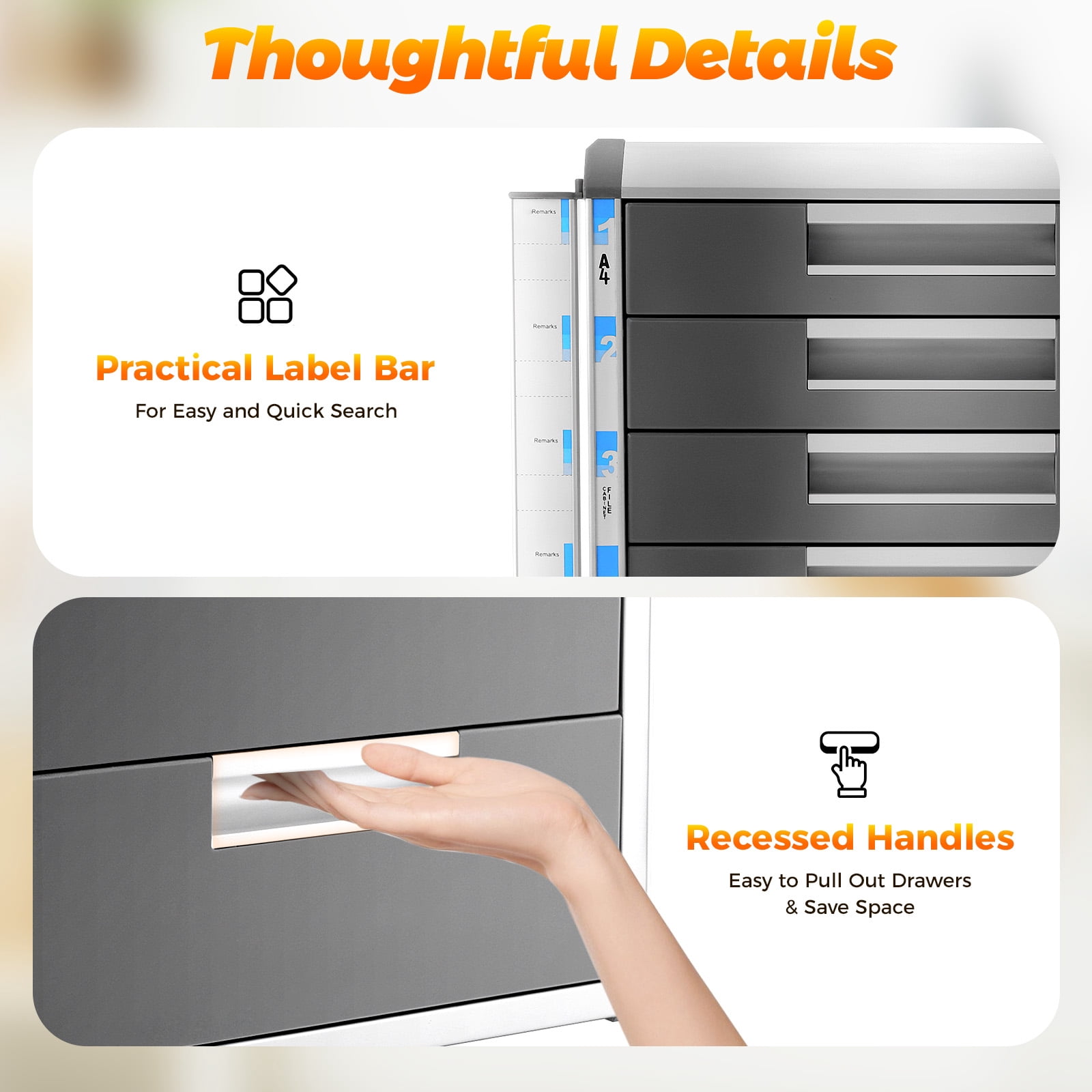 File Cabinet, 5 Tier Lateral Filing Cabinet Desktop Organizer with Lock, Fully Assembled Desktop File Sorter Mail Center Paper Storage for Homes, Offices, Schools (5 Drawers)