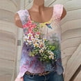 thumbnail image 2 of qILAKOG Women's Summer Flower Print Leopard Petal Elastic Shoulder Straps Tank Tops Loose Square Neck Jacquard Sleeveless Vest Shirts Casual Suspenders Cotton Basic Tunic Plus Size Blouse Pullover, 2 of 6