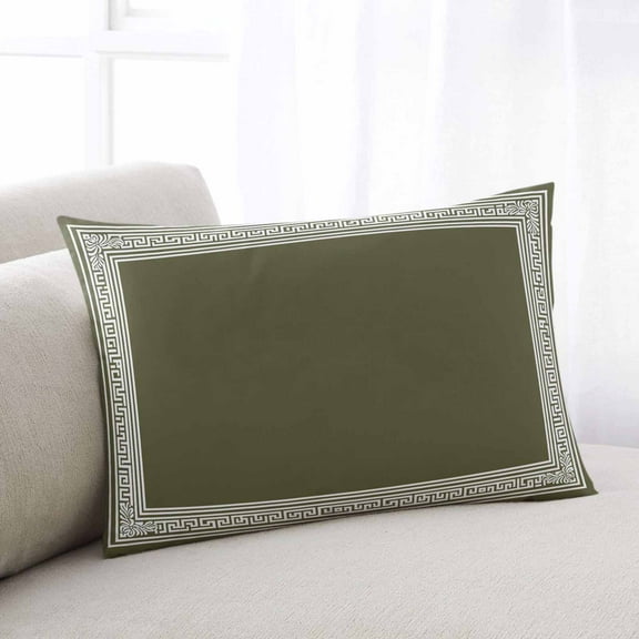 Olive Green Greek Key Throw Pillow Cover,Pillowcase Protectors with Zipper,Breathable Decorative Lumbar Pillow Case Cover,Geometric Greece Ancient Farmhouse Geo Pillow Shams for Couch Sofa 16x24Inch