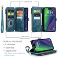 thumbnail image 3 of Zipper Wallet Case for iPhone 15 Plus, Premium PU Leather Wrist Hand Strap Card Slots Holder Flip Folio Cover with Magnetic Suction Kickstand Large Capacity Shockproof Case, Blue, 3 of 7