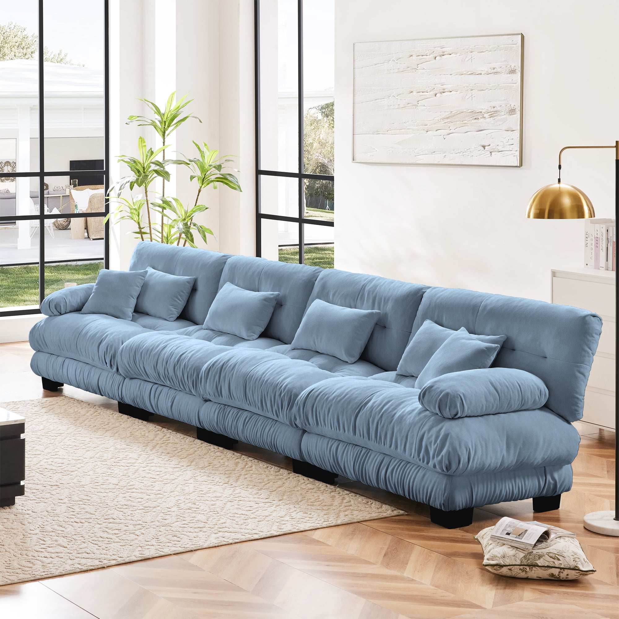 MAYEERTY 173.2in 4-Seater Sectional Sofa Modular Deep Seat Sofa Couch , Chenille Sofa for Living Room, Apartment, Studio, Office, Blue