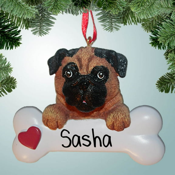 Pug on Bone - Personalized Christmas Ornament - Perfect Stocking Stuffer - Great Gift Ideas