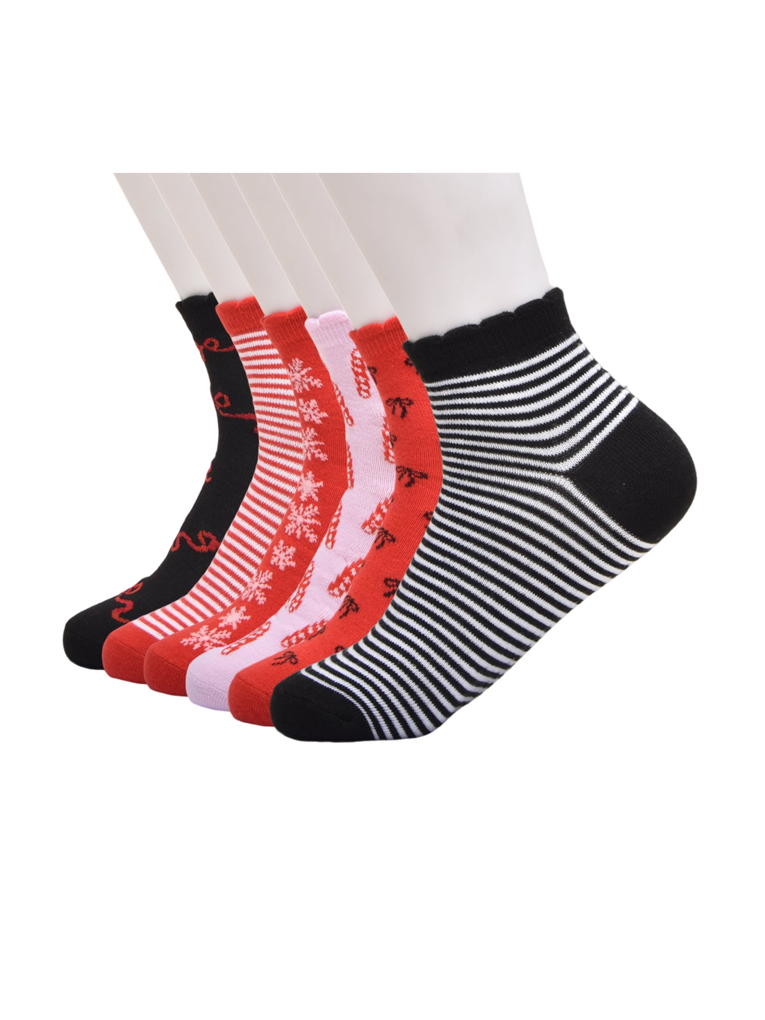 Wonder Nation Girls Stripe and Bow Quarter Crews Socks, 6-pack, Size Large (Shoe Size 3-9)