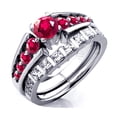 thumbnail image 1 of Dazzlingrock Collection 18K Princess & Round White Diamond And Ruby Ladies Bridal Engagement Ring Set, White Gold, Size 5, 1 of 5