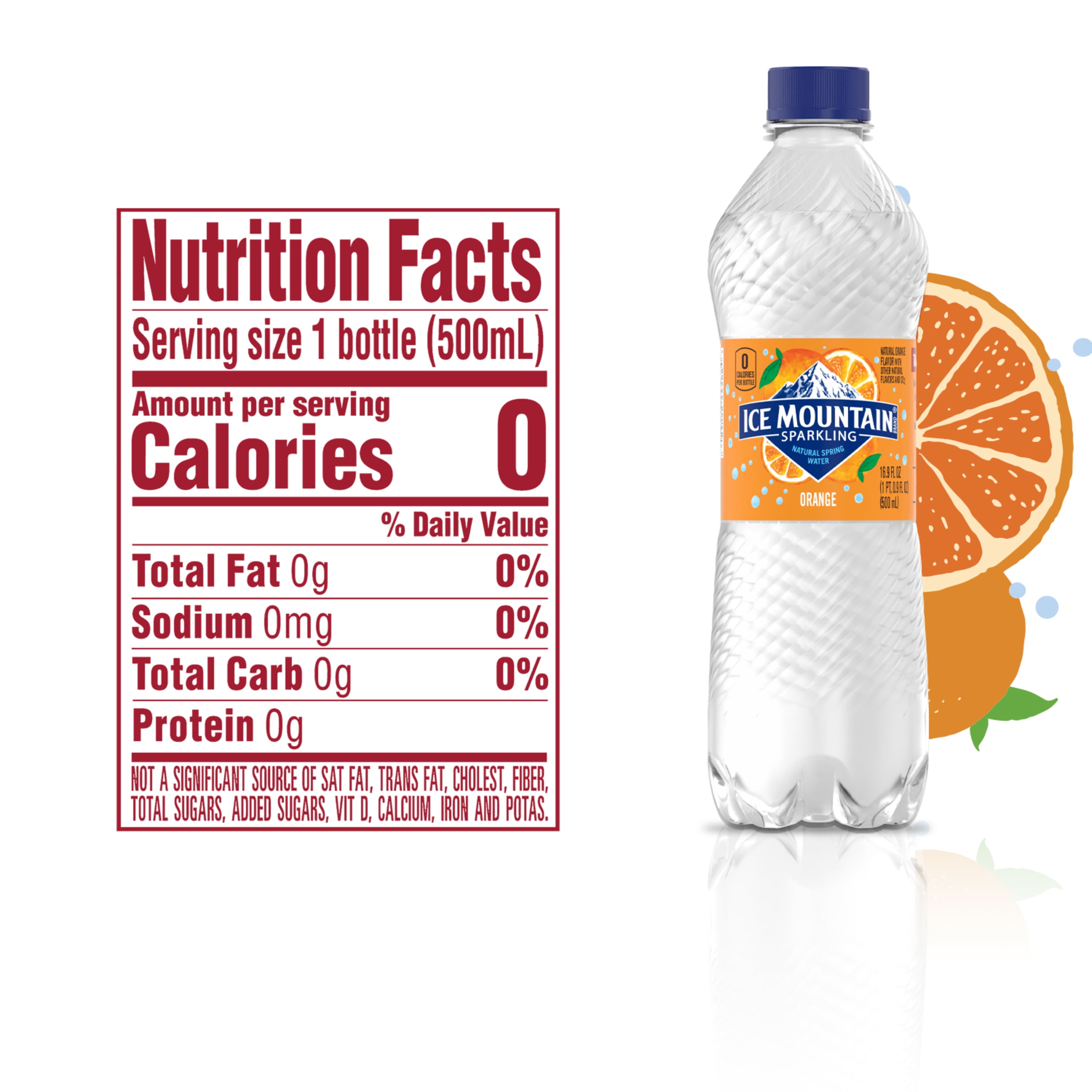 Ice Mountain Sparkling Water, Orange, 33.8 oz. Bottle