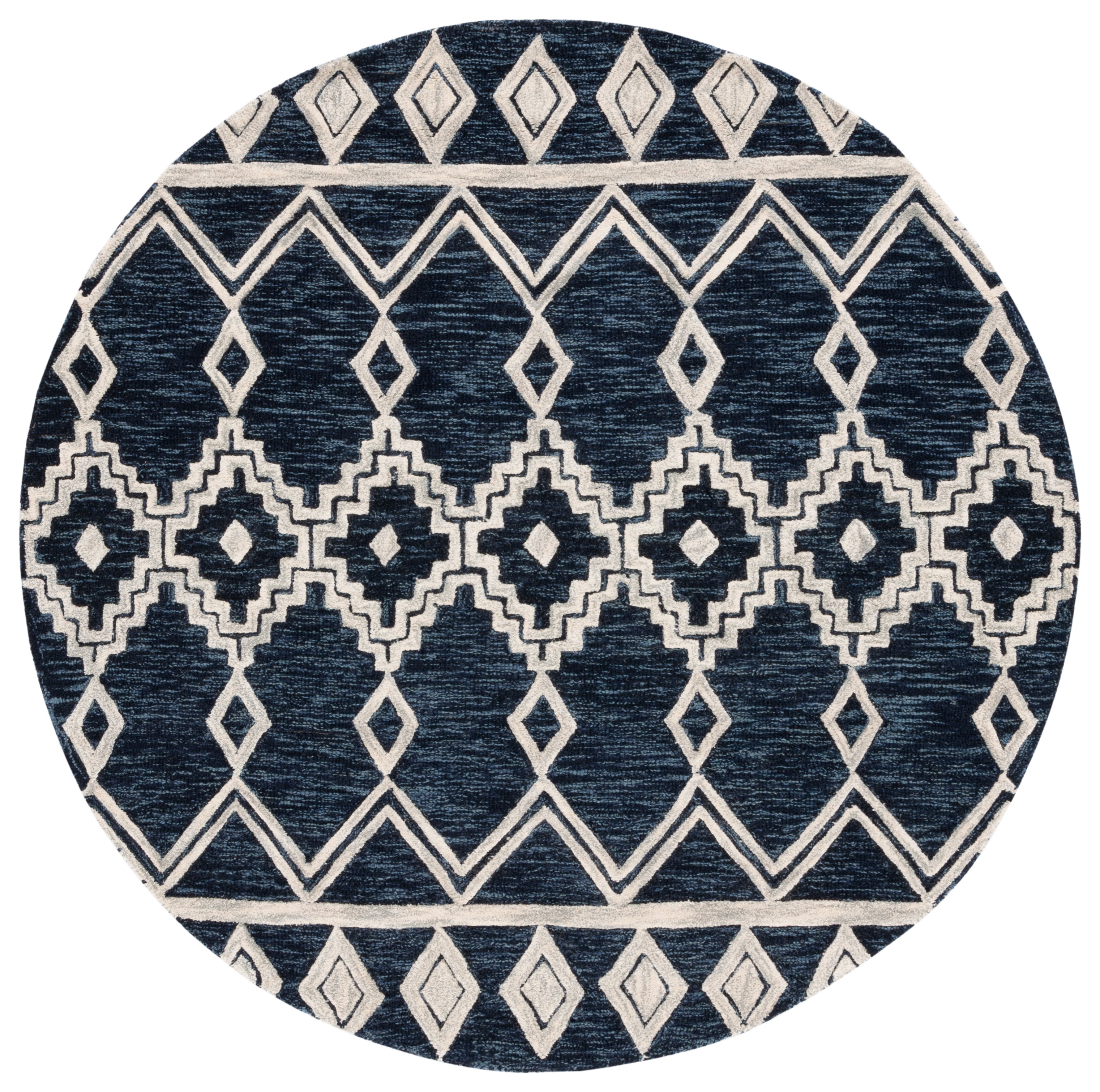 SAFAVIEH Abstract Torrey Geometric Wool Area Rug, Navy/Ivory, 6' x 6' Round