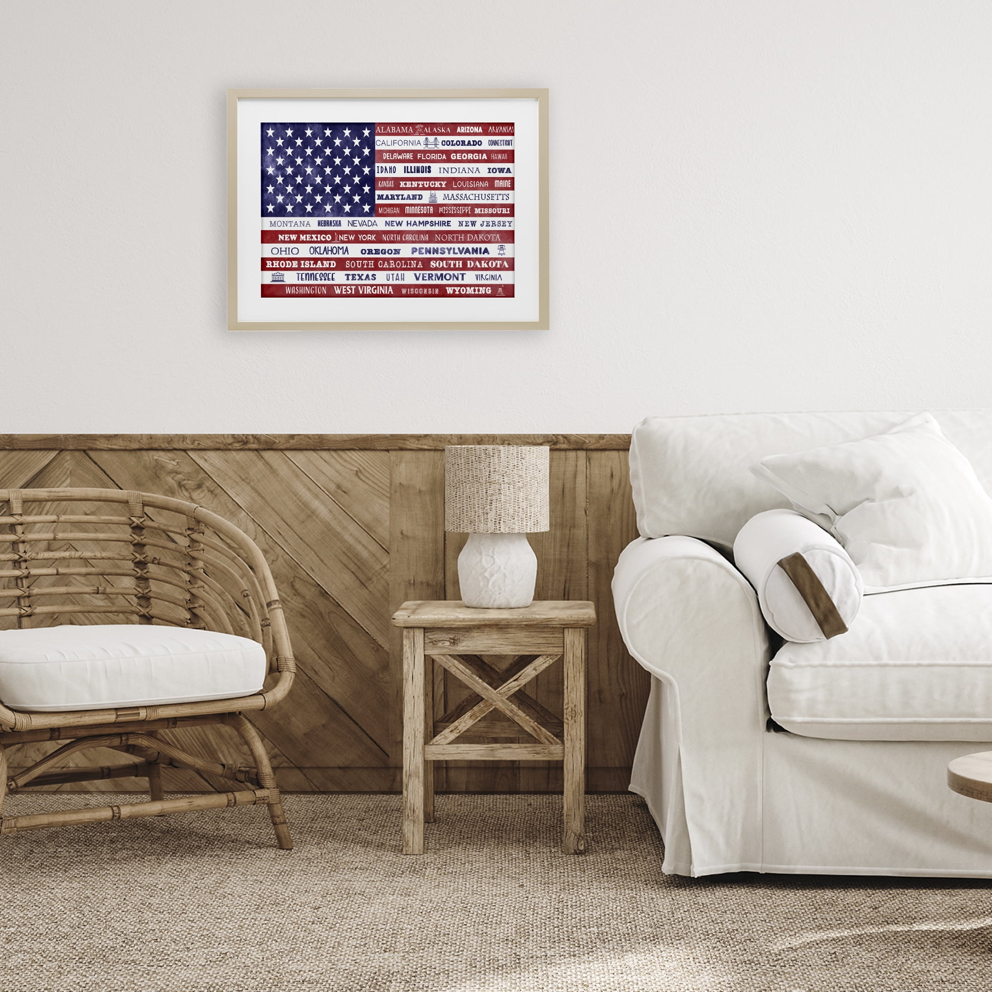 Stupell Industries States Of America Flag Birch Framed Print Under Glass, design by Daniela Santiago