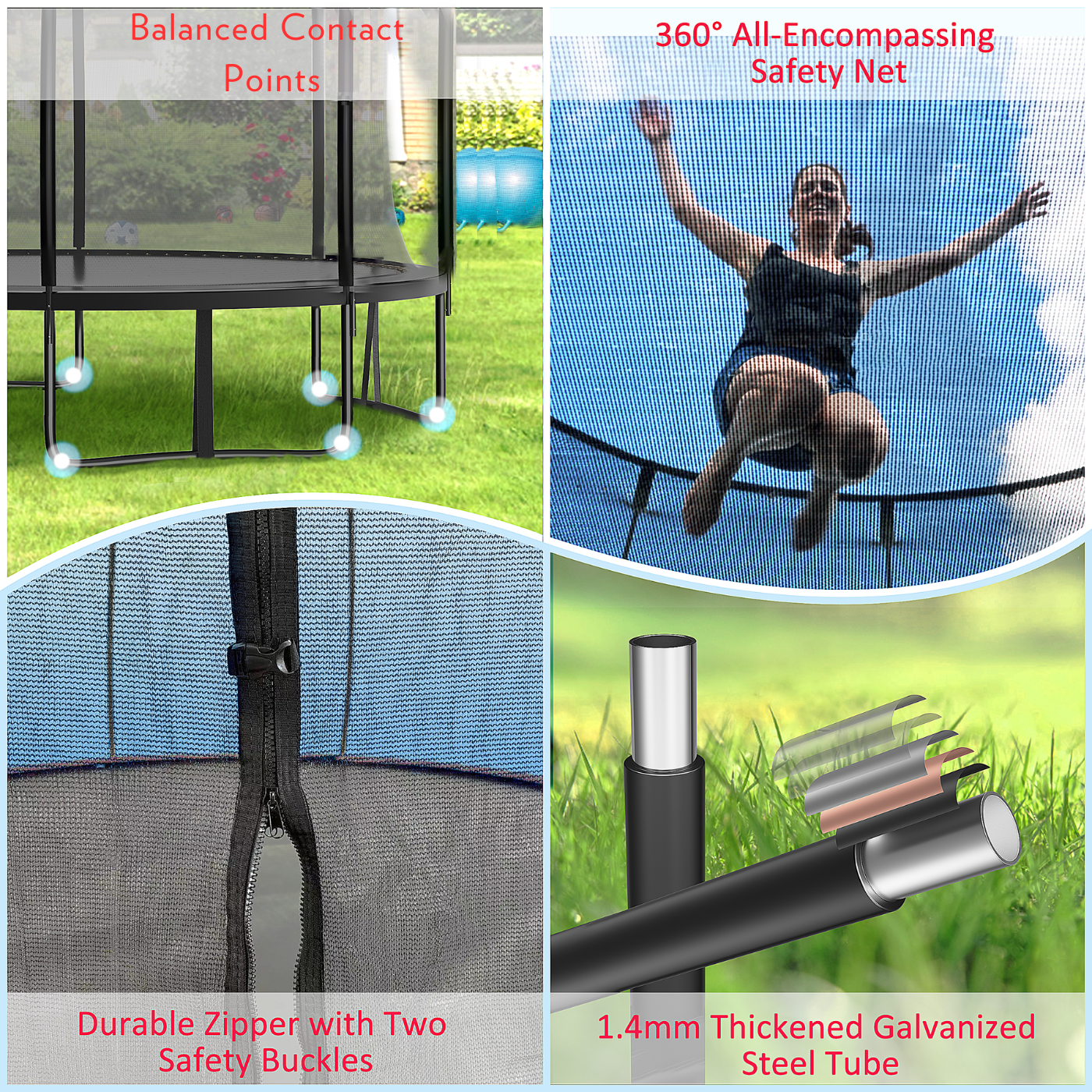 Fiziti Trampoline with Basketball Hoop & Enclosure, 2000lbs 12FT 14FT 16FT Trampoline for 6-8 Kids and Adults, Outdoor Backyard Trampoline with Light,Hose