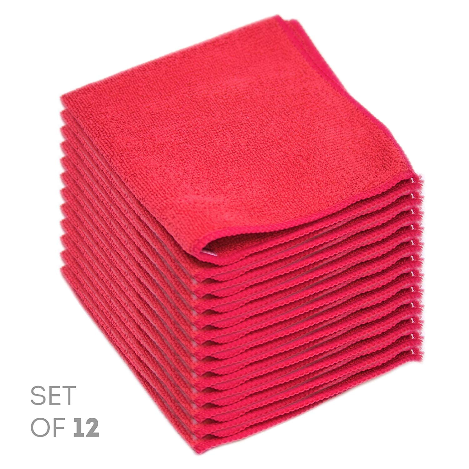 Super Soft Microfiber Cleaning Cloth Set of 12 Red Washcloths 12 x