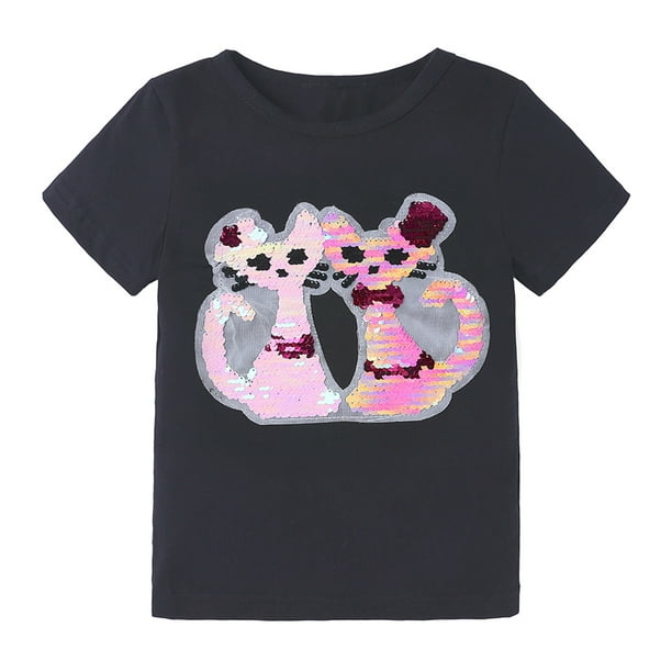 Ropa Para Bebe Nino O Nina Atuendo Para Nino Pequeno Moda De Algodon Divertida Decoloracion Diseno De Lentejuelas De Gato Con Tapa Camiseta Negra Odeerbi LM103 11428 Walmart en linea