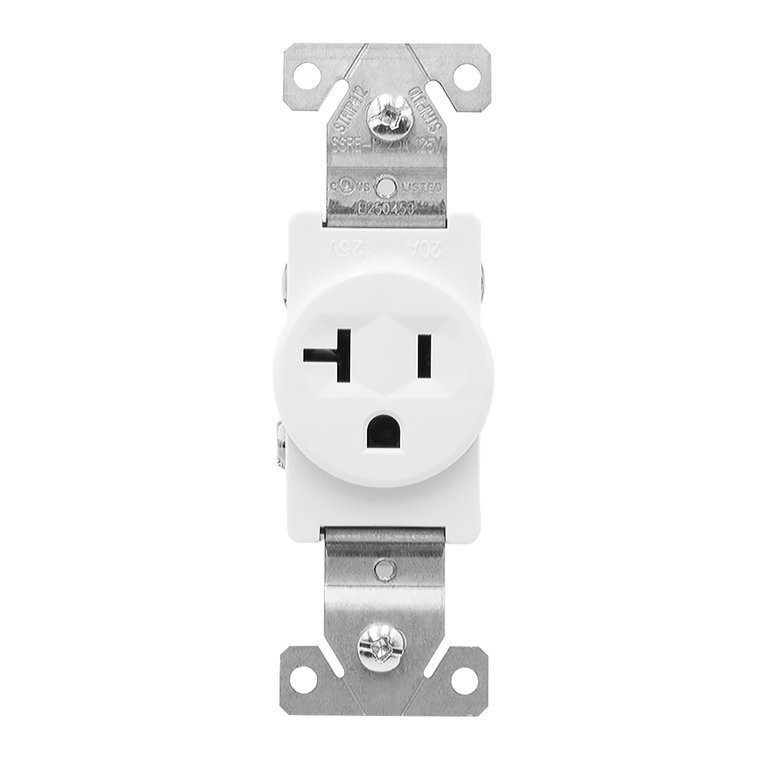 20 Amp Commercial Grade Double-Pole Single Outlet, White