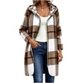 thumbnail image 2 of WIZUTIZ Women's Plaid Long Sleeve Zip Up Hooded Jacket Loose Fit Long Length Casual Coat Fall Winter Trendy Layering Outerwear with Pockets, 2 of 8
