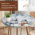 thumbnail image 5 of Round Tablecloth Blue Christmas Snowman Elastic Edge Fitted Winter Floral Leaves Snowflakes Plastic Table Cover,Waterproof Oil Proof for Dinner,Outdoor, Picnic, 55"- 60" DIA Tables, 5 of 8