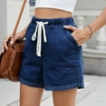 thumbnail image 4 of Mohiass Jean Shorts for Women Drawstring Elastic High Waist Roll Up Hem Summer Casual Baggy Stretchy Denim Shorts Jorts 2025 Dark Blue L, 4 of 6