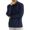 thumbnail image 5 of BiZtdJrK Men's Big and Tall T Shirt Long Sleeve Button Down Polos Shirts Solid Comfy Textured Shirt Lightweight Casual Business Tshirts Back To College Sales Navy M, 5 of 7