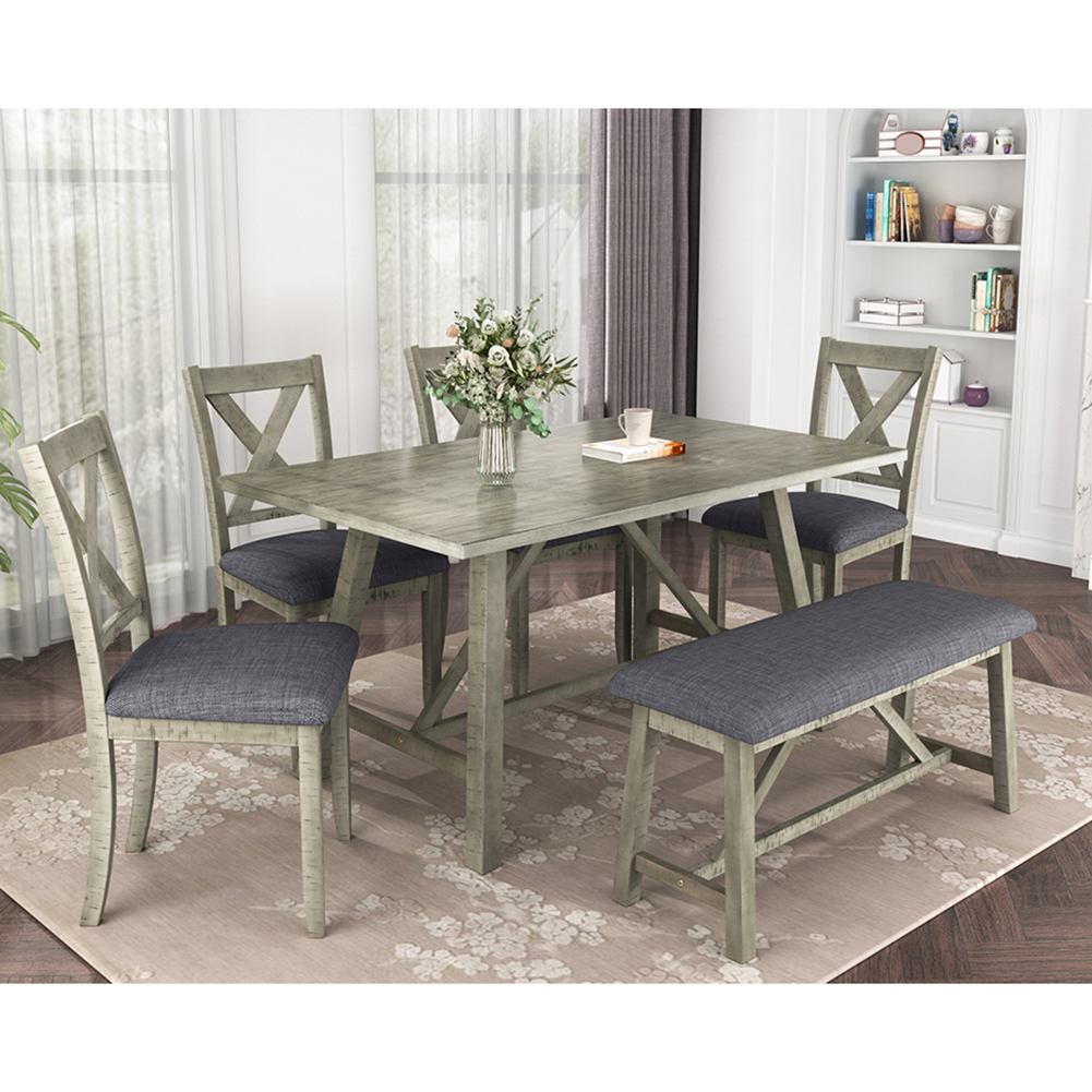 Zewfffr 6 Piece Dining Table Set Wood Dining Table And Chair Kitchen Table Set With Table Bench And 4 Chair Walmart Com Walmart Com