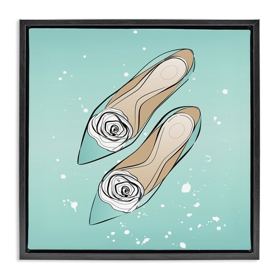 Stupell Industries Modern Blue Shoes with Flowers Black Floating Frame Canvas Art, 18 x 18, by Martina Pavlova