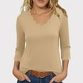 thumbnail image 2 of FAIWAD Womens Tops 3/4 Sleeve Scalloped V Neck Dressy Pullover Trendy Casual Party Daily Blouses, 2 of 6