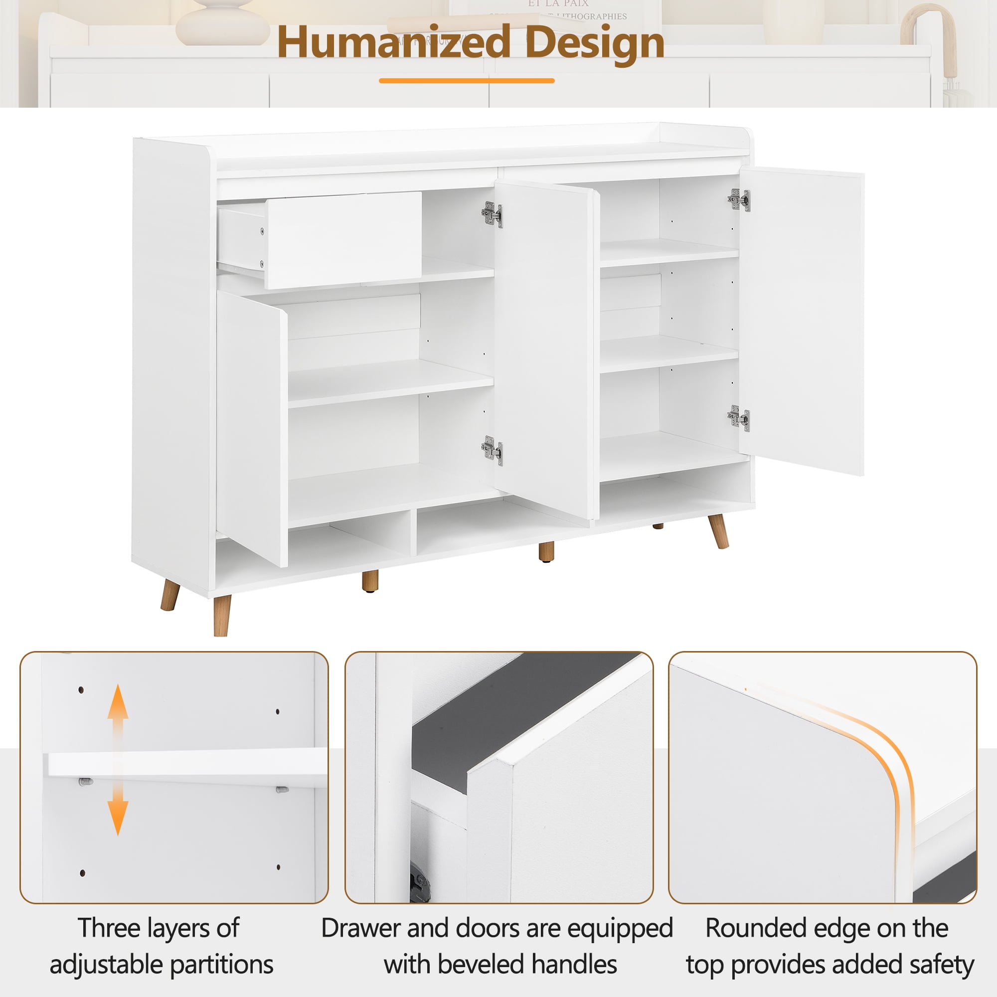 Aukfa Shoe Cabinet, Freestanding Shoes Organizer Cabinet with Adjustable Shelves for Entryway, White