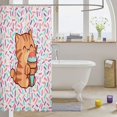 thumbnail image 3 of Manfei Cartoon Cat Shower Curtain 72Wx78L, Ice Cream Animal Bath Curtain, White Pink, 3 of 5
