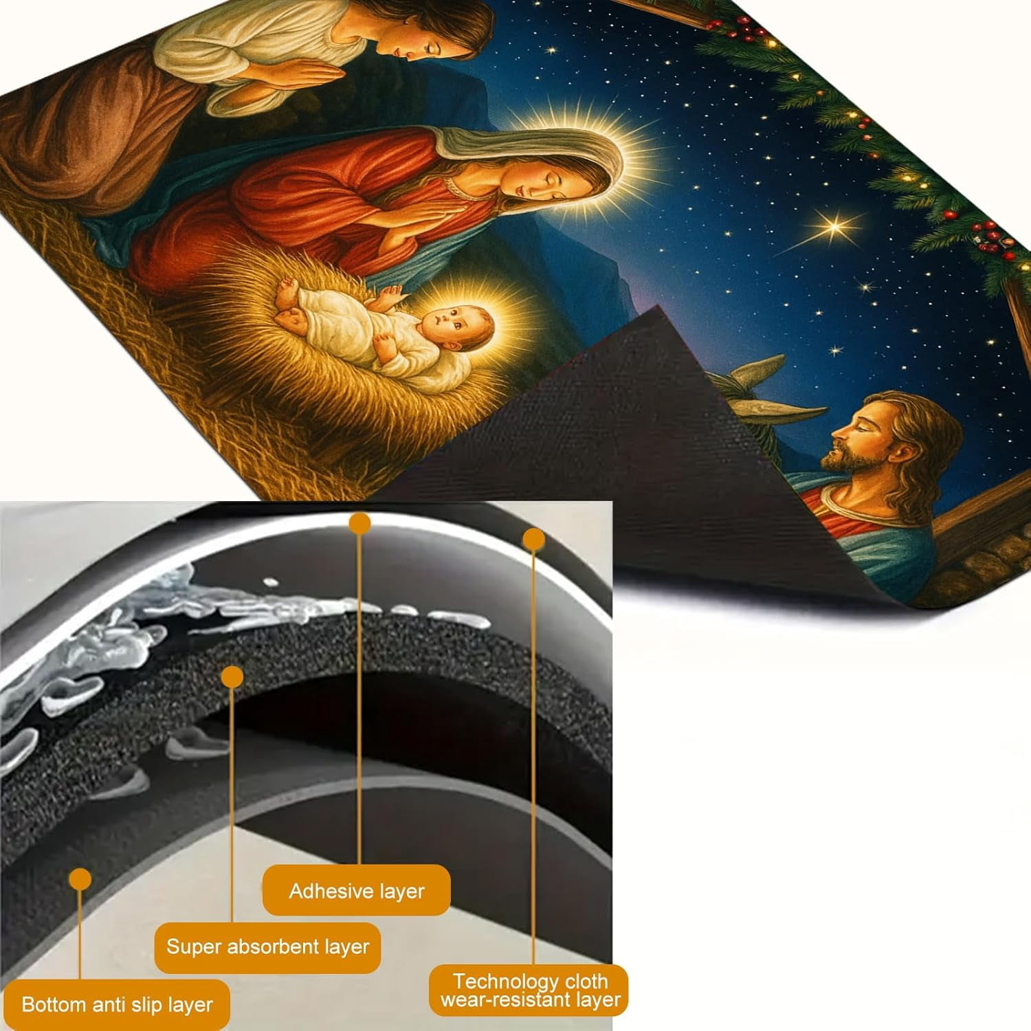 Nativity Scene Stove Top Cover 28x20 Inch Glass Top Protector Christmas Religious Kitchen Counter Mat Heat Resistant Silicone Cooktop Cover Holiday Decoration