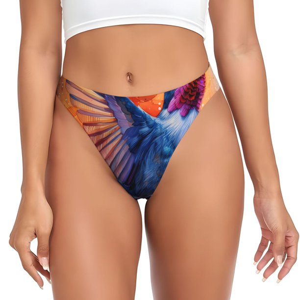 Fotbe Vibrant Hummingbird Watercolor Art Tanga Sin Costuras para Mujer con Estampado – Panties Invisibles, Transpirables y Cómodos para Uso Diario-X-Small