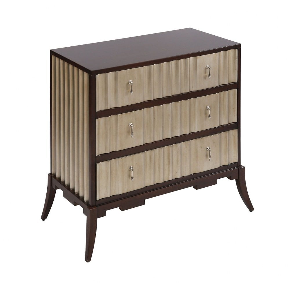 Elegant Ribbed Silver Leaf Finished 3 Drawer Dresser In Antique