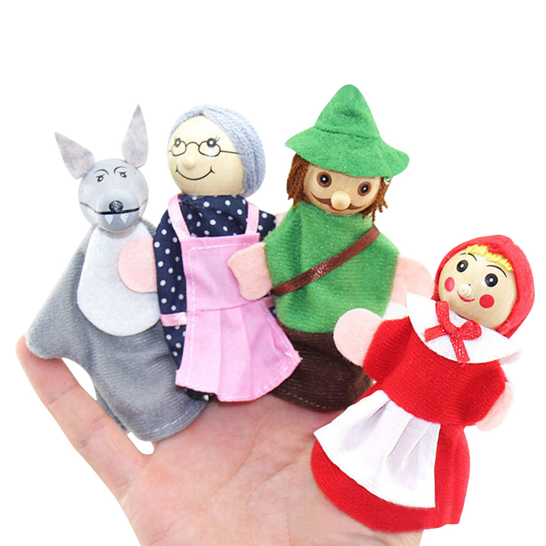 4pcs Fairy Tale Little Red Riding Hood Finger Puppets Storytelling Doll