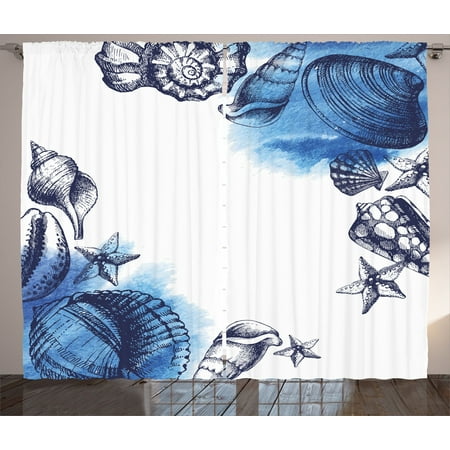Ocean Decor Curtains 2 Panels Set Sealife Sea Shells And Sand