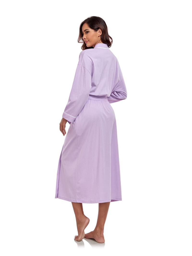 purple cotton dressing gown Mayfish Women's 100% Cotton Robes Lightweight Kimono Long Soft Bathrobe for Women with Pockets(Purple,S), Size: Small