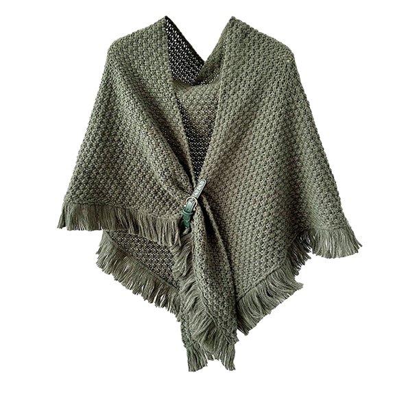 RUTAYY Women's Knitted Shawl Solid Color Tassels Poncho Sweater Wrap Topper Warm Cape Chic Leisure Tops