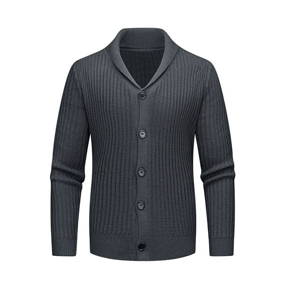 Mens Shirts Men's Shawl Collar Cardigan Sweater Slim Fit Cable Knit Button Up Black Merino Wool Sweater